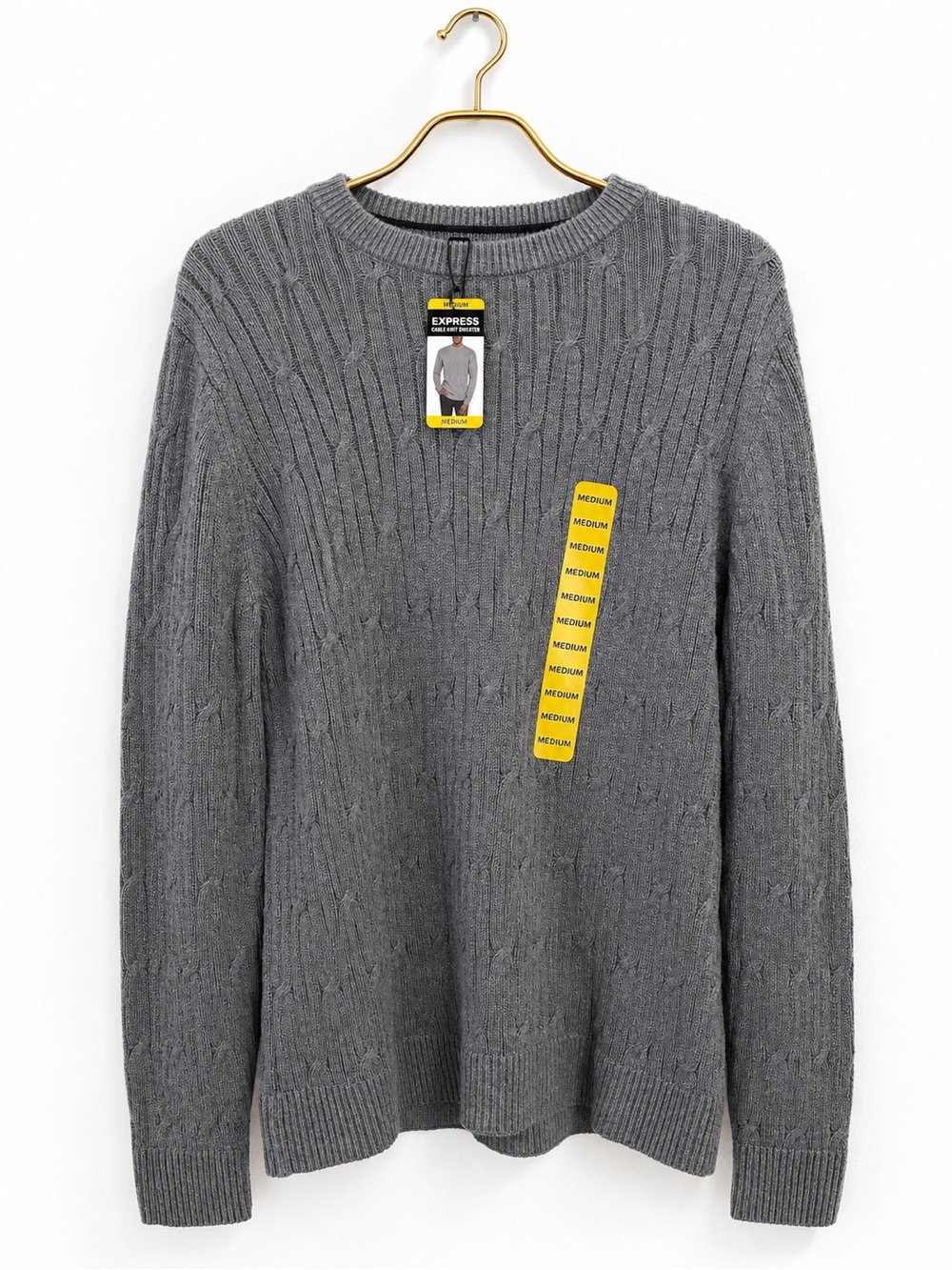Express Sweater Mens Cable Knit Gray Medium NWT Long Sleeves Formal Officecore
